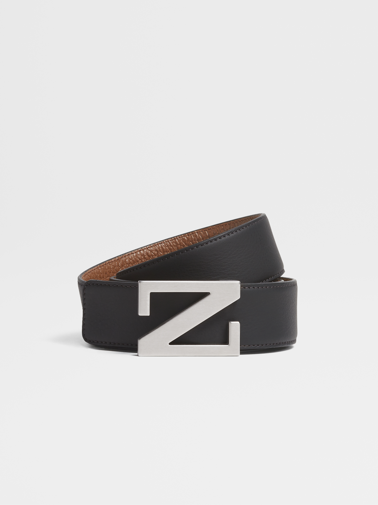 Black and Foliage Leather Reversible Belt
